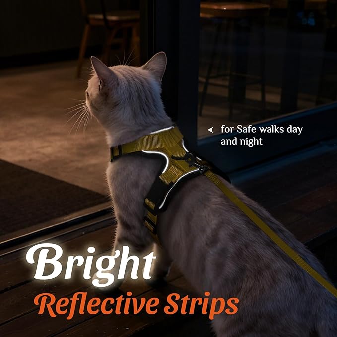 Dooradar Cat Harness and Leash Set, Escape Proof Safe Adjustable Kitten Vest Harnesses for Walking, Easy Control Soft Breathable Mesh Jacket with Reflective Strips for Cats, Yellow, XS