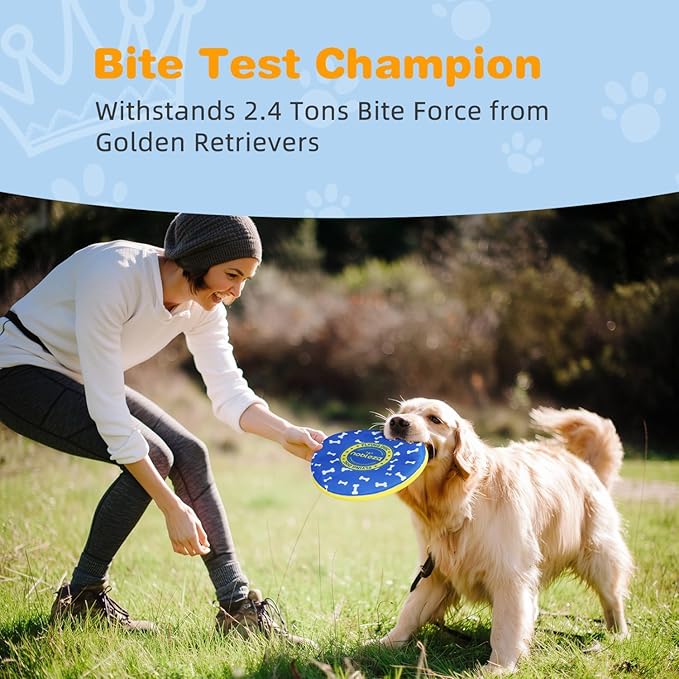 Nobleza 2 Pack Dog Flying Disc, Floatable Dog Disc Toy for Long-Distance Flies and Floats, Lightweight Soft Flying Discs Toy for Medium Large Dogs to Fetch & Catch, Blue & Yellow