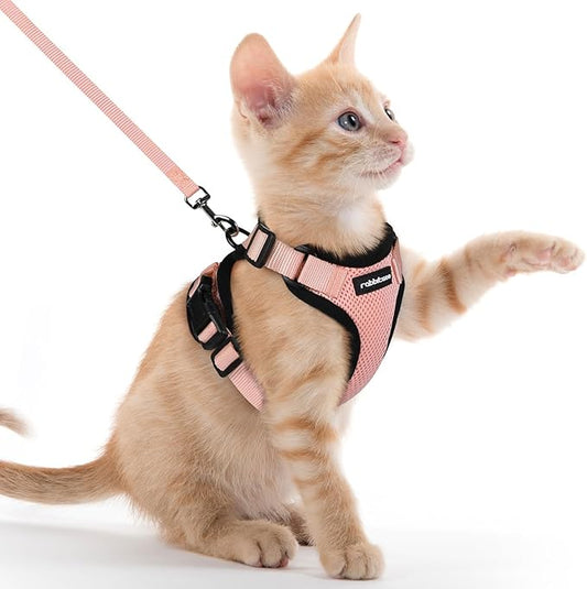 rabbitgoo Cat Harness and Leash for Walking, Escape Proof Soft Adjustable Vest Harnesses for Cats, Easy Control Breathable Reflective Strips Jacket, Light Salmon Pink, XXS