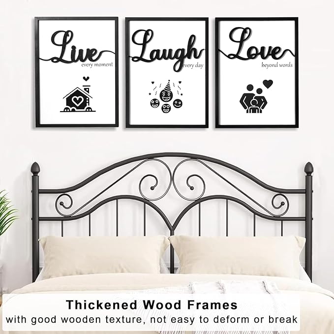 3D Wood Living Room Wall Decor, Live Laugh Love Wall Decor, Framed Love Wall Art for Living Room Bedroom Home(Ready to Hang, 12x16 Inch, Set of 3, Framed)