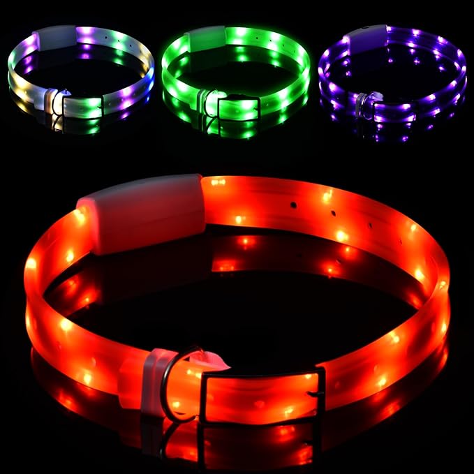 Lighted Dog Collar, Rechargeable Light Up Pet Collar, Waterproof LED Dog Collar Glow in The Dark, Make Pet Visible and Safety for Night Walking for Small Medium Large Dogs (Red)