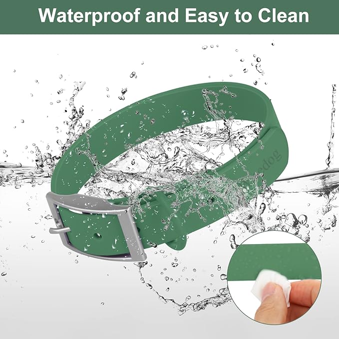 Wisedog Waterproof Dog Collar, Adjustable Soft Rubber Coated Webbing, Odor-Proof and Easy to Clean for Small Medium Large Dogs, with Airtags Case(S|8.5"-12.5" × 4/5 in, Pine Green)