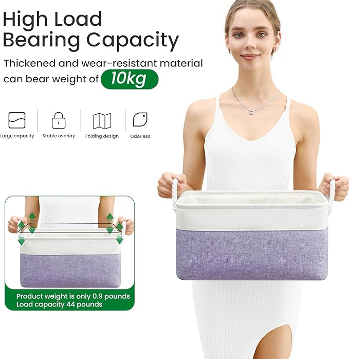 Storage Baskets, Fabric Storage Bins, Versatile Storage Baskets for Shelves with Handles, Large Closet Organizers for Shelves, Clothing, Toys, Books (3-Pack 15.7x11.8x8.2 inch, White&Purple)