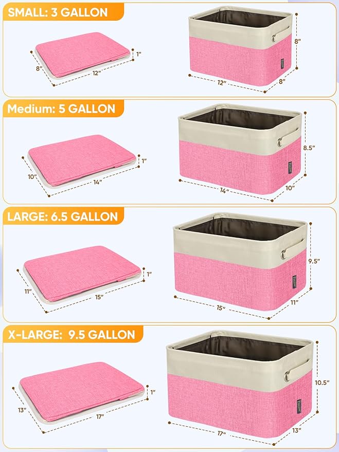 BALEINE 2 Pack Fabric Storage Bins for Shelves, Linen Storage Baskets for Organizing, Decorative Closet Bins for Clothes, Home (Pink, 17''x13''x10.5'')