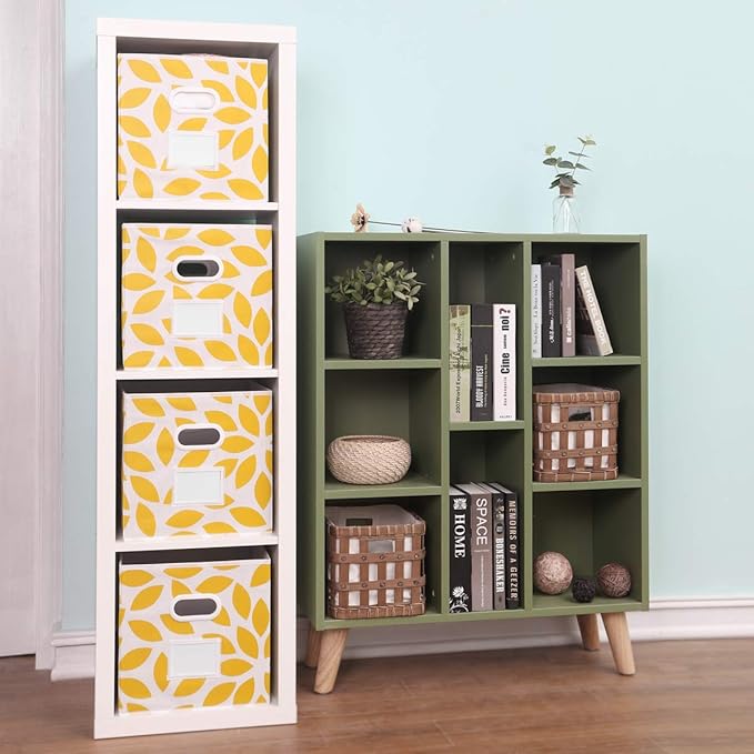 MAX Houser Fabric Storage Bins Cubes Baskets Containers with Dual Plastic Handles for Home Closet Bedroom Drawers Organizers, Foldable, Set of 4 (Yellow)