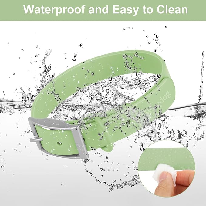Wisedog Waterproof Dog Collar: Multiple Adjust 7" to 23.6", Soft Rubber Coated Webbing, Easy to Clean, for Small Medium Large Dogs (L|15"-19" × 1 in, Sage Green)