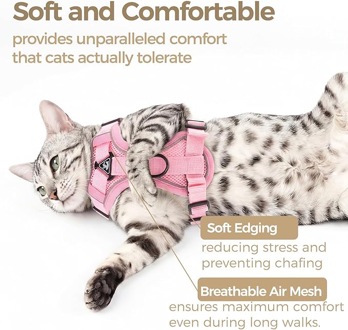 Cat Harness and Leash Set Escape Proof Tactical Large Kitten Harness Emotional Support Cat Vest, Pink, L