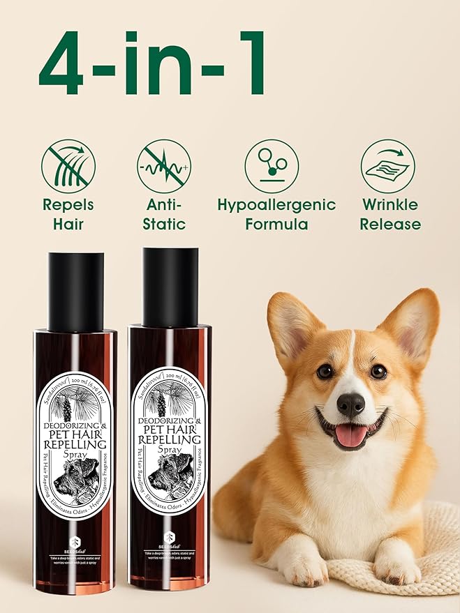 4-in-1 Pet Hair Remover & Odor Neutralizer Spray, Anti Static Wrinkle Release, Plant Based Enzymes, Safe for Pets, Fabrics & Furniture, Refresh Pine Nut Scent, 13.52 fl oz, 2 Full Size Pack