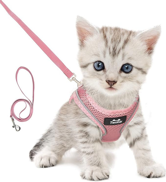 TwoEar Cat Harness and Leash, Soft Dog Vest Harness Adjustable, Breathable Mesh Step-in Puppy Walking Jacket Reflective Easy Control for Extral Small Pets for Outdoor Walking (XXXS, Pink)