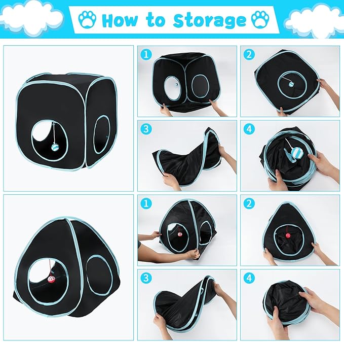 Rypet Cat Tunnels for Indoor Cats with Cube Tent, Interactive Collapsible Cat Tube and Foldable Cubes Playground for Hiding Hunting and Resting, Pet Tube with Bell for Kitten, Rabbit, Puppy, Ferret