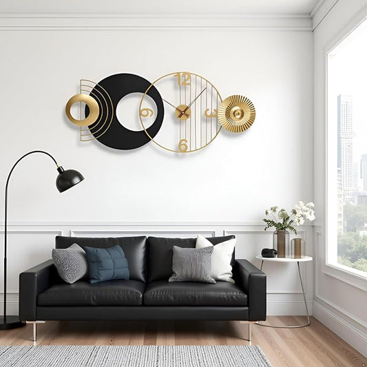 39x19 Inch Modern Abstract Wall Clock Silent Non-Ticking Battery Operated, Decorative Analog Clock, Oversized Art for Living Room, Bedroom, Entryway, Office & Home Decor