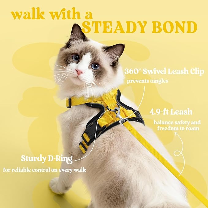 rabbitgoo Cat Harness and Leash for Walking, Escape Proof Soft Adjustable Vest Harnesses for Cats, Easy Control Breathable Reflective Strips Jacket, Yellow, M