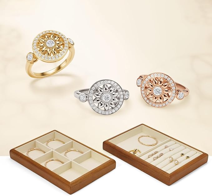 Oirlv Solid Wood Stackable Jewelry Organizer Tray Jewelry Drawer Organizer(Creamy-white)