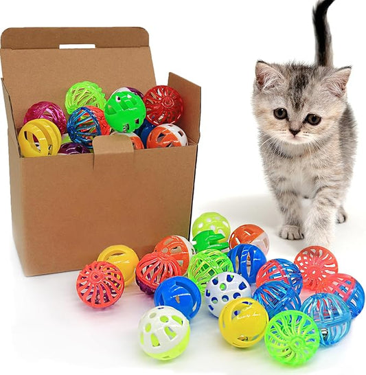 Cat Jingle Balls Toys, 24 Pcs Bell Balls Cat Toys, Lightweight, Interactive, Assorted Colors Ball Toy for Kitten Training and Play