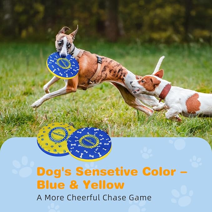 Nobleza 2 Pack Dog Flying Disc, Floatable Dog Disc Toy for Long-Distance Flies and Floats, Lightweight Soft Flying Discs Toy for Medium Large Dogs to Fetch & Catch, Blue & Yellow