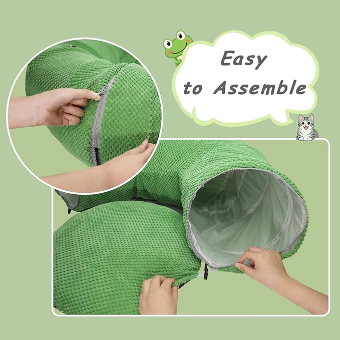 Cat Tunnel Bed for Indoor Cats, Peekaboo Cat Cave Bed,Soft Cat Donut Tunnel for Kitten Large Cats, Cute Frog Shaped