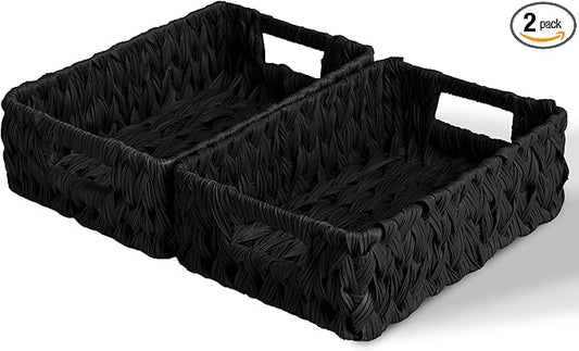 GRANNY SAYS Wicker Storage Basket, Decorative Woven Baskets for Storage, Waterproof Baskets Organizer, Wicker Basket for Organizing, 2-Pack, Black