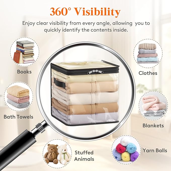 Lifewit 6 Pack Clear Clothes Storage Bags, 11 Inch Clear Cube Storage Bins, 18L Vinyl Foldable Moving Bags with Zipper, Storage Container for Sweater Sheets Yarns