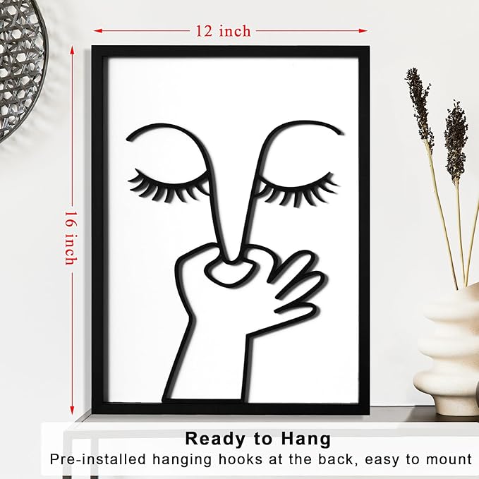 KIOSSUT 3D Wood Framed Black and White Bathroom Wall Art, Cute Toilet Pictures for Bathroom Signs Decor (Ready to Hang, 12 x 16 inches, Art Print)