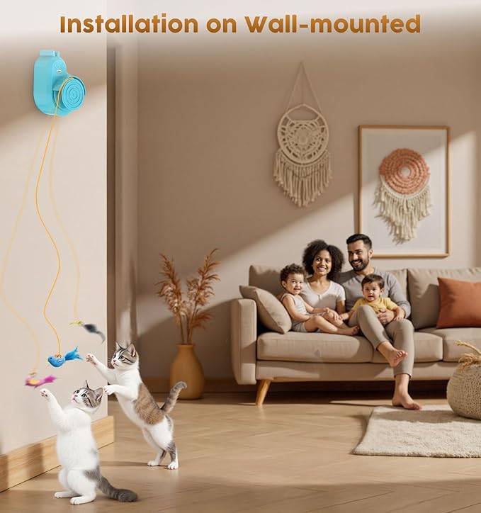 Interactive Cat Toys for Indoor Cats - Automatic Flying Bird Feather & Mouse Wand Enrichment Toy, Hands-Free or Handheld USB-Rechargeable Safe Play Chase Exercise for Bored Kittens and Adult Cats