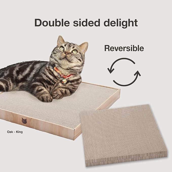 Necoichi Cardboard Cat Scratcher Bed for Indoor Cats - Cat Scratching Board (18" King, a.Oak Lounge)