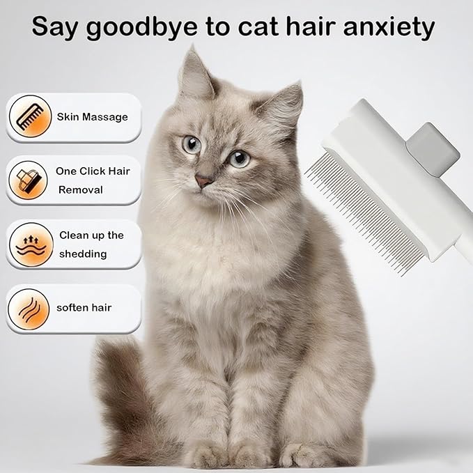 Pet Grooming Combo - Flea Comb(Dense Teeth) and Pet Hair Removal Comb(Long & Short Stainless Steel Teeth) with Release Button for Grooming Massaging and Cleaning Remove Fleas on Cat and Dog