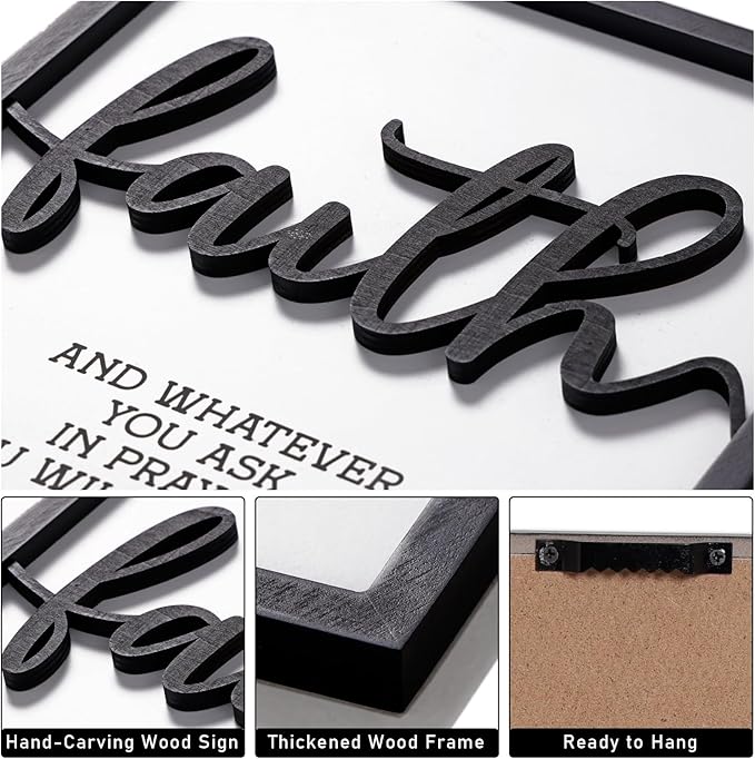 3D Wood Faith Hope Love Wall Decor, Christian Wall Art Bible Verses Wall Decor Scripture Wall Art for Bedroom Bathroom Kitchen Living Room Office(12x16 inches, Set of 3, Framed)