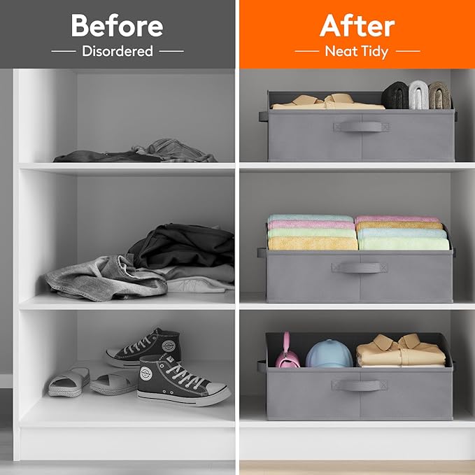 Lifewit Fabric Extra Large Trapezoid Closet Storage Bins for Shelf, 6 Pack Closet Organizer Baskets with Handles, Foldable Clothes Containers for Book, Purse, 19.7" x 11" x 7.9", 23L, Gray