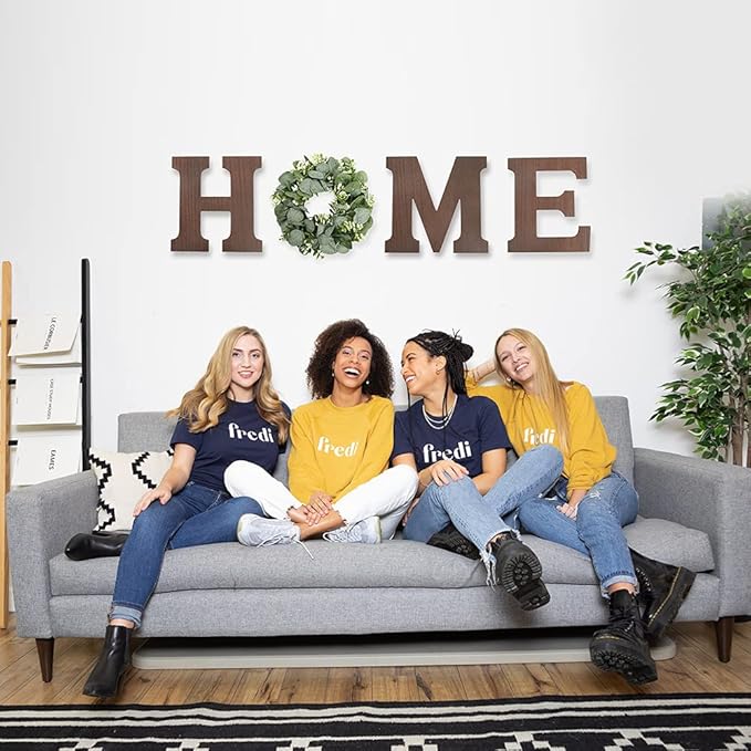 Wooden Home Sign Wall Hanging Decor - Wood Letters for Wall Art with Artificial Eucalyptus Wreath Rustic Home Decor Farmhouse, Wall Decor for Living Room Kitchen Housewarming Gift (Brown)