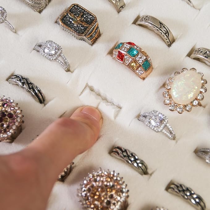 Coward 2Pcs/Set Stackable Ring Organizer Tray Beige Velvet Ring Earring Stud Jewelry Display Holder Tray for Store Selling or Home Show Storage