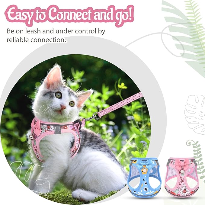 Cat Harness and Leash Escape Proof for Walking, Adjustable Soft Kitten Harness with Reflective Straps Step in Cat Vest Harness for Small Kitten and XS Dogs (Pink, XXS-Chest(8.7"-10.2"))