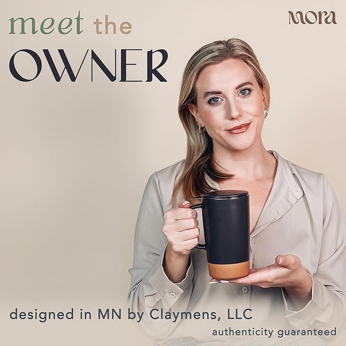 Mora Ceramics Large Tea Mug with Loose Leaf Infuser and Ceramic Lid, 18 oz, Portable, Microwave, Dishwasher Safe, Tall Coffee Cup - Rustic Matte Ceramic Glaze, Modern Herbal Tea Strainer, Nightwaves