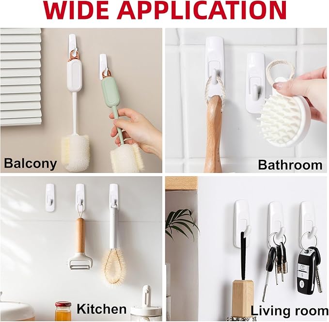 Utility Wall Hooks for Hanging Medium 16 Hooks, Damage Free Hanging Wall Hooks with Adhesive Strips, Heavy Duty Adhesive Hooks Damage Free for Key Holder, Coat, Door, Shower Hanging