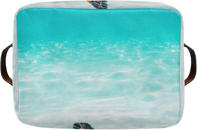Sea Turtle Beach Large Storage Basket Cube Storage Bin Canvas Fabric Organizer Handles Collapsible Decorative for Clothes Toys Bedroom