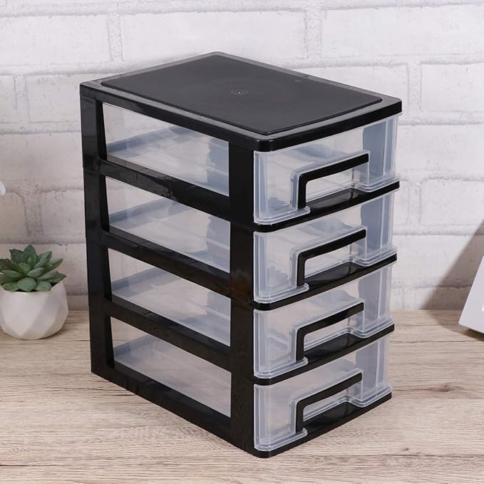 Four Stackable Storage Cabinet Drawers Portable Multifunctional Organizer Box Storage Case Desktop Home Office Dorm Transparent