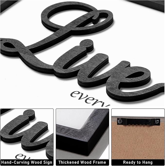 3D Wood Living Room Wall Decor, Live Laugh Love Wall Decor, Framed Love Wall Art for Living Room Bedroom Home(Ready to Hang, 12x16 Inch, Set of 3, Framed)