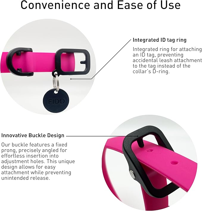 Waterproof Dog Collar - Durable, Comfortable and Adjustable Outdoor Dog Collar with Wear Resistant Buckle and ID Tag Ring for Small Dogs by Nuvuq (Pink, Small)