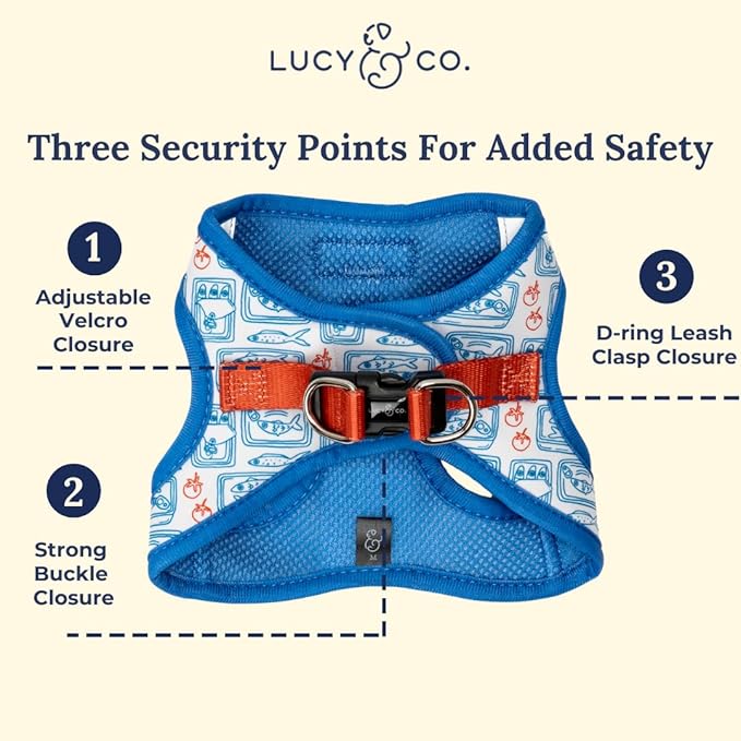 Lucy & Co. Tinned Fish Step-in Cat Harness & Leash Bundle – Reflective, Breathable & Adjustable Harness for Cats, Kittens & Small Dogs, Lightweight & Secure and Dual Leash Clips – Small