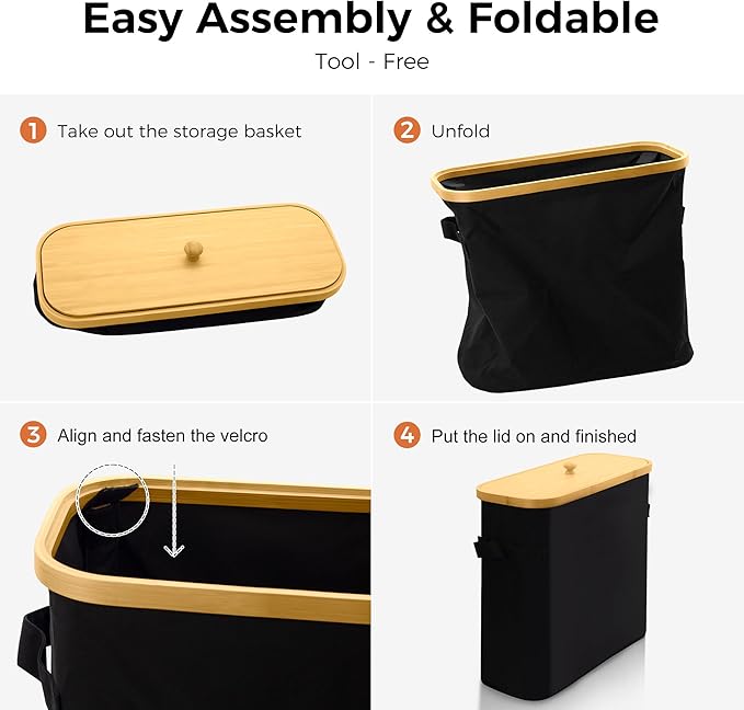 MinBoo Toilet Paper Basket, Storage with Lid, Toilet Paper Organizer for Bathroom, Free Standing Toilet Paper Holder with Storage,Black