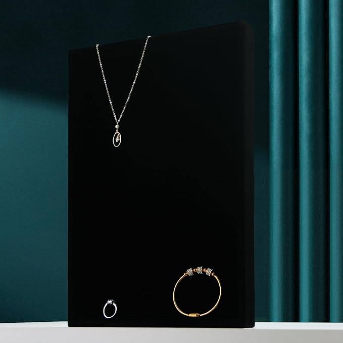 Coward 2Pcs/Set Black Velvet Stackable Jewerlry Organizer Tray Velvet Blank Tray Holder for Beads Bracelets Necklaces Earrings Store Selling or Home Show