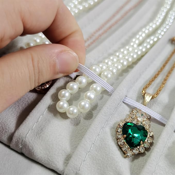 Portable Jewelry Roll Untangled Secure Necklace Travel Storage Bag Displays Holder 16 Chain (Beige)