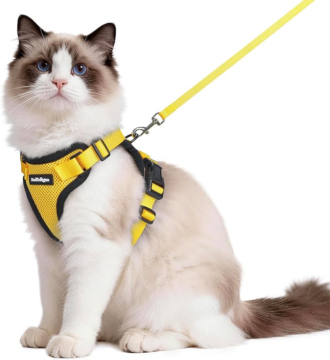 rabbitgoo Cat Harness and Leash for Walking, Escape Proof Soft Adjustable Vest Harnesses for Cats, Easy Control Breathable Reflective Strips Jacket, Yellow, M
