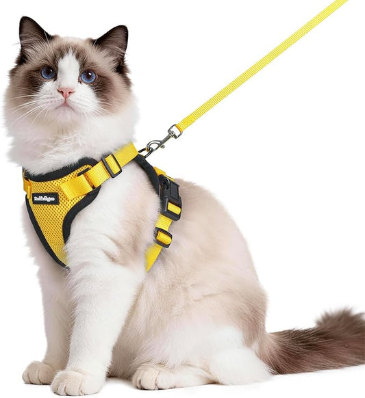 rabbitgoo Cat Harness and Leash for Walking, Escape Proof Soft Adjustable Vest Harnesses for Cats, Easy Control Breathable Reflective Strips Jacket, Yellow, M
