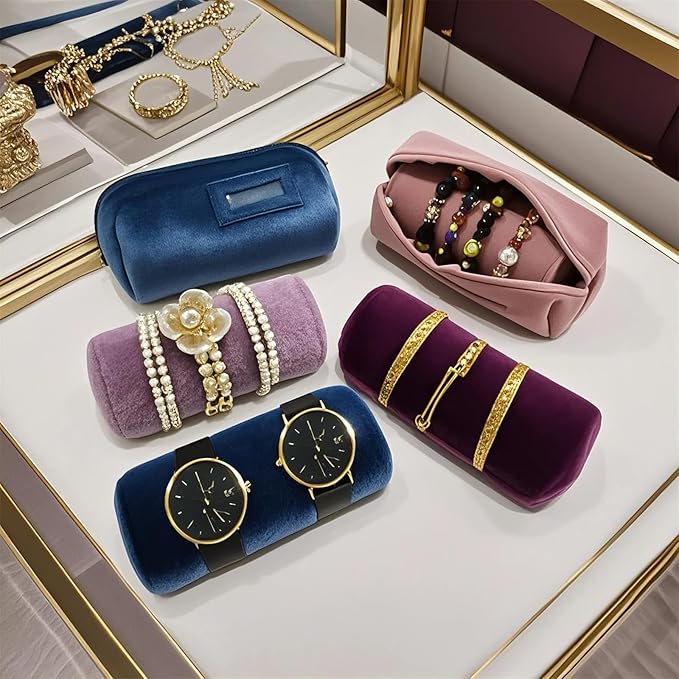 Velvet Bangle & Bracelet Organizers and Storage Small Jewelry Travel Organizer Roll, Compact Jewelry Case for Bangles, Bracelets, Watches(Light Purple)