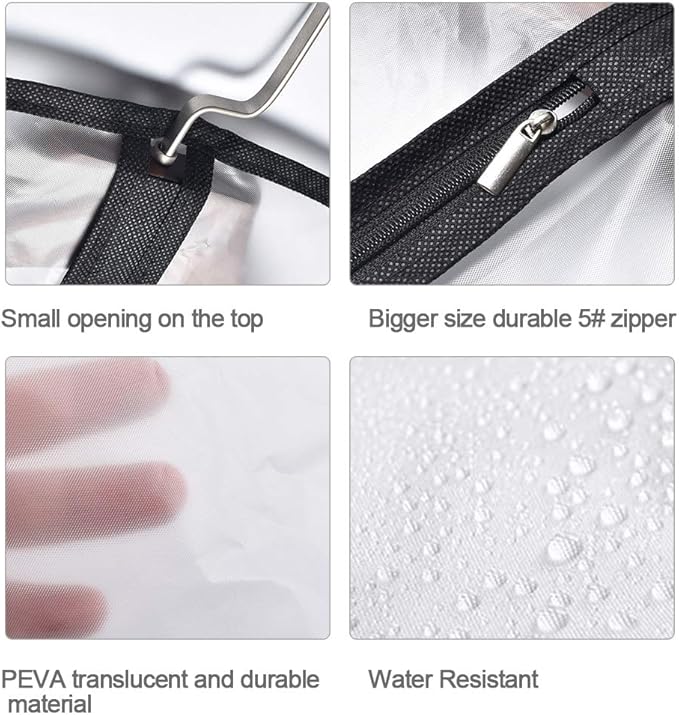Hanging Garment Bag (Set of 6) Lightweight Clear Full Zipper Black Dress Bags PEVA Garment Breathable Bags Cover for Closet Clothes Storage (24'' X 60'', Black)