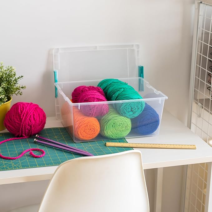 IRIS USA 12 Qt. Plastic Storage Bins Containers with Lids, 4 Pack, Small Sensory Bin, Craft Storage, Craft Organizers & Storage, Organizing Container for Home, Office & Art Supplies, Stackable, Clear