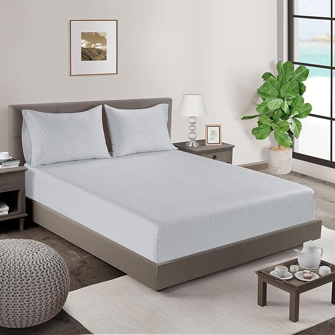 LANE LINEN Twin XL Fitted Sheet, 100% Organic Cotton 2Pc Set (1 Fitted Sheet, 1 Pillowcase) Percale Weave, Bottom Sheet, Soft, Breathable, Fits Mattress Upto 15" Deep - Polka Dot Blue (No Flat Sheet)