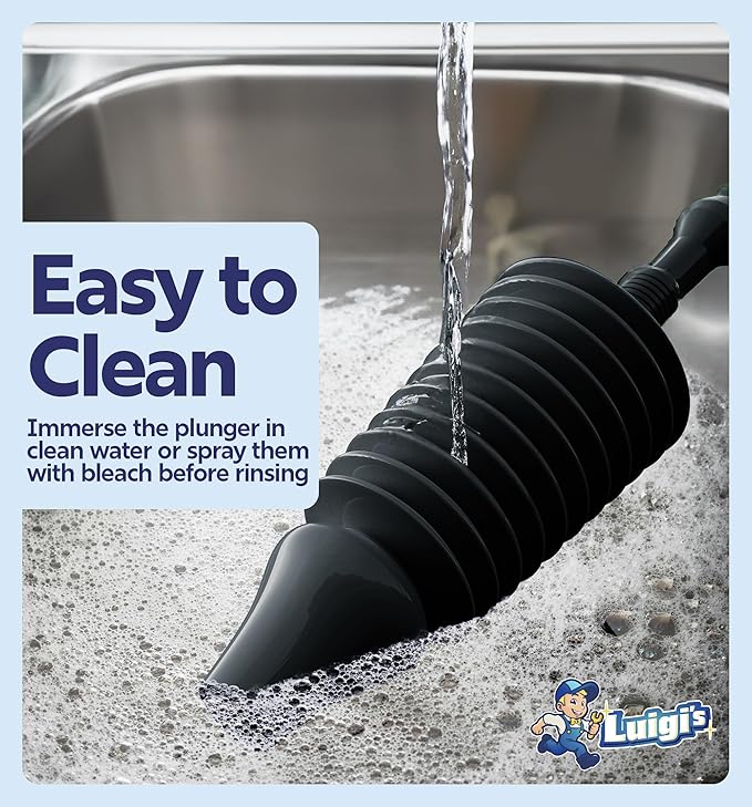Luigi's World's Best Plunger - Unclogger Tools for Unblocking Toilet - Heavy Duty Plungers for Bathroom - Unique Unblocker Design - Remover Tool to Unblock Toilet Blockage - Black