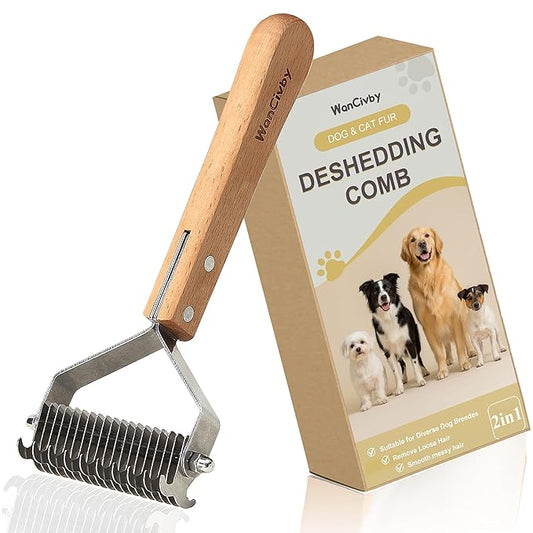 Dog Grooming Brush 2-in-1 - Undercoat Rake & Dematting Tool, Effective Shedding Control for Detangling All Dog Sizes