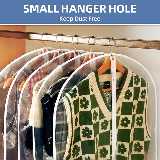 12 Packs All Clear Garment Bags for Hanging Clothes, Suit Bags for Closet Storage, Plastic Waterproof Suit Cover Bags with Zipper for Coats, Jackets, Dresses (24" x 40" & 48" & 55")